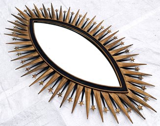 An Art Metal Almond Form Sun Burst Mirror