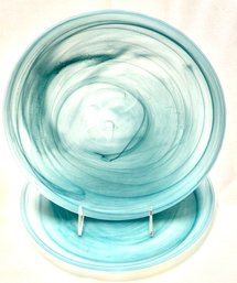 Pair Of Akcam Light Blue Swirll Frosted Glass Plates