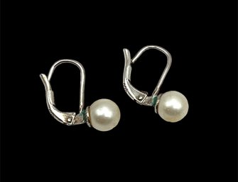 Vintage Sterling Silver Pearl Color Beaded Earrings