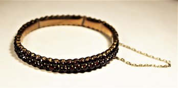 Antique Victorian Gilt Silver Bohemian Garnet Hinged Bangle Bracelet