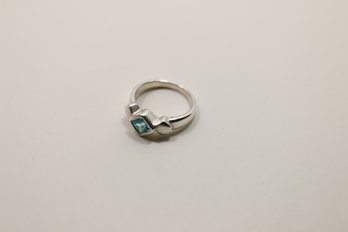 Sterling Silver Blue Stone Ring Size 7.75