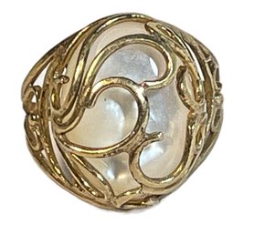 Fine Gold Over 925 Sterling Silver Mother Of Pearl Encaged Ring Size 7