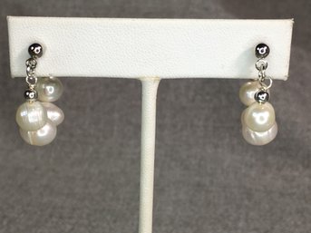 Wonderful Brand New - Genuine Cultured Baroque Pearl & Sterling Silver Pearl Hoop Earrings - Very Pretty Pair