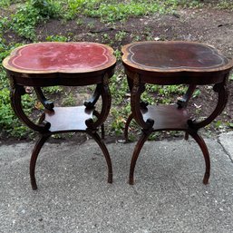 Pair Of Vintage Side Tables With Leather Tops