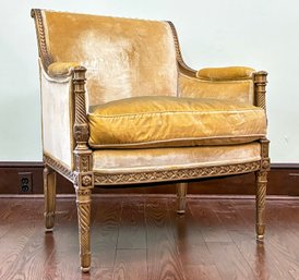 An Elegant Gilt Wood Louis XVI Bergere In Piped Velvet