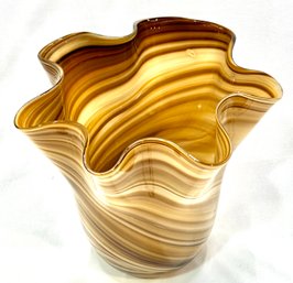 Handblown Caramel Swirl Handkerchief Vase.