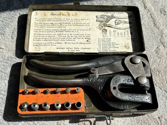 RARE Antique 1913 Patent WHITNEY Tool NO. 5 PUNCH- Complete In Metal Case