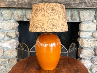 A Modern Ceramic Lamp With Applique Shade