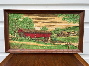 Vintage Framed Red Barn Tunnel- 35.5  Long 16.5 Tall - Kay Dee Pure Linen Print