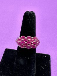 Synthetic Rubies On Sterling Band