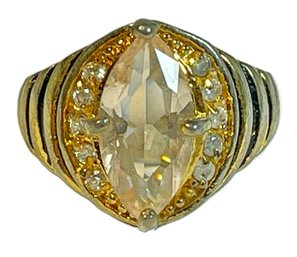 Gold Over Sterling Silver Ladies Ring Having Large White Stone, Size 5