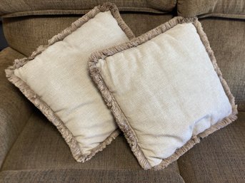 Pair Of Tan With Fringe Pillows #1
