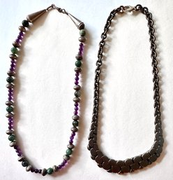 2 Vintage Beaded Necklaces With Metal Beads