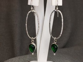 Very Pretty Brand New 925 / Sterling Silver Earrings With Tsavorite - Very Pretty Pair - New Never Worn