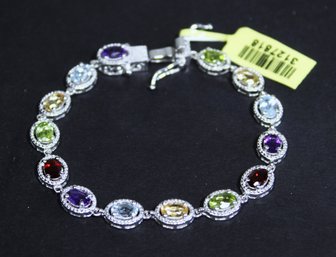 Sterling Silver Genuine Gemstone Bracelet Amethyst, Topaz, Citrine, Garnet And Peridot