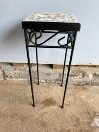 Wrought Iron And Tile Pedestal Side Table