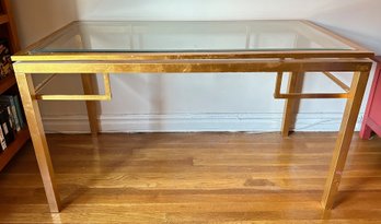 Glass Top Table With Gold Tone Metal Frame, Matching Side Table In Lot 44