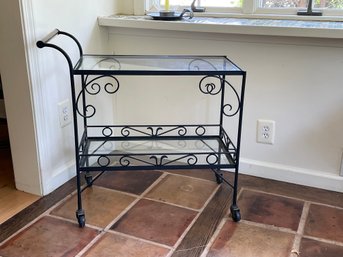 Wrought Iron Bar Cart With 2 Glass Shelves Mid-Century