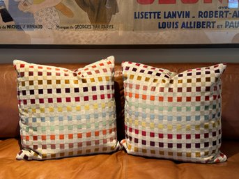 PAIR Custom Multi Check Velvet Down Pillows  (LOC: W2)