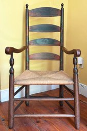An Early Pennsylvania Ladder Back Chair, Traces Of Original Painted Finish And Maker Marks