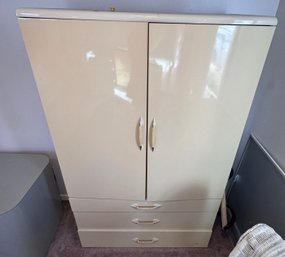 Retro Ivory Lacquer Armoire From Italy With Three Drawers And Two Doors