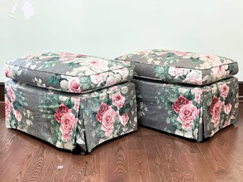 A Pair Of Ottomans In Cheerful Chintz - Match Couches In Same Sale - French Provincial Legs