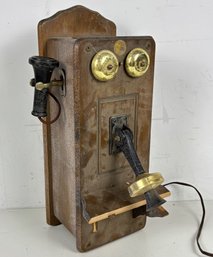 A Retro Pine Wall Telephone