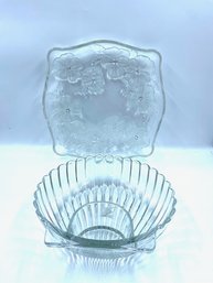 Vintage Pair Of Clear Glass Serving Dishes