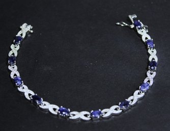 Fine Sterling Silver Genuine Sapphire Gemstone Bracelet 925 Silver