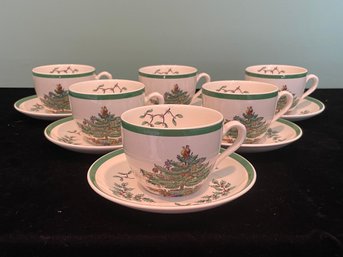 Spode Christmas Tree Teacups W/ Saucers