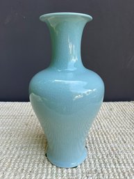 Large Signed Light Blue Crackle Glazed Vase