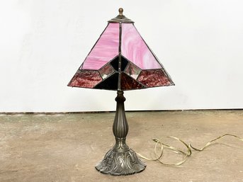 A Gorgeous Vintage Bronze And Stained Glass Accent Lamp