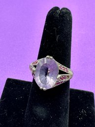 Beautiful Amethyst & Synthetic Rubies  On Sterling Band