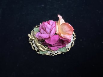 Victorian Style Vintage Cherub & Rose Brooch