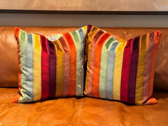 Multi Color Custom Stripe Velvet Down Pillows (LOC:W2)