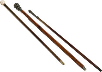 A Trio Of Vintage And Antique Walking Sticks - Silver And Marble Heads