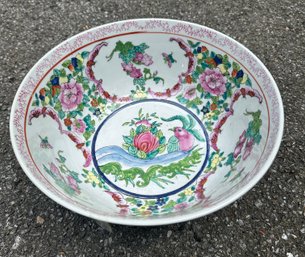 Gorgeous Asian Bowl With Bird And Flower Motif, Unsigned