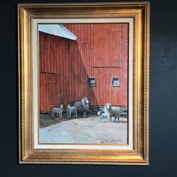 Beautiful Oil On Masonite - Paid $1,000 In 1980 - Painting Of Sheep By Barn - 1980 Gerald L Lubick 1942 - 2019