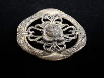 Antique Art Nouveau Repousse Brass Rose Brooch