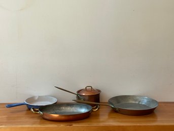 Lot Of Douro B&M Copper Pans Pot With Le Creuset Pan