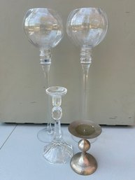 Set Of 2 Tall Glass Decorative Goblets And 2 Candle Holders