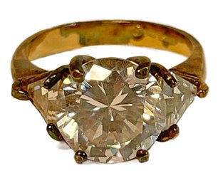 Gold Tone Large CZ White Stone Ring Size 6