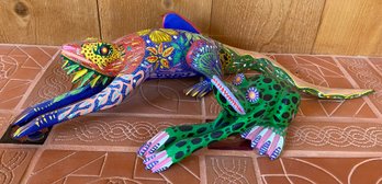 Carved And Hand Painted Frog And Lizard