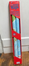 TWO Laminated Rolled Maps - North America Map Plus World Map