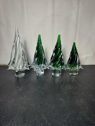 FOUR GLASS CHRISTMAS TREES