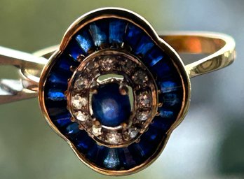 Vintage 14K GOLD DIAMOND AND SAPPHIRE RING- Size 10