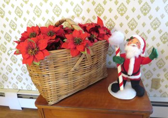 Anna Lee 1990 Santa With Basket Of Poinsettias Meredith NH