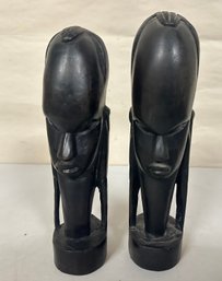 Vintage Pair Of Hand Carved Ebony Heads Made In Kenya.  SA-b4