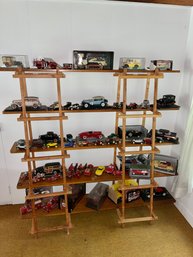 Large Collection Of Die Cast Metal Cars - Shelf Included