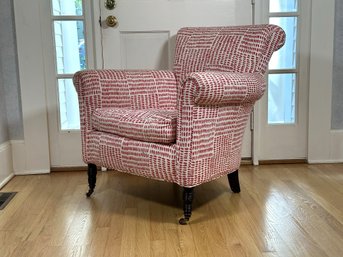 A Petite Arm Chair By Cisco Upholstered In Red & White Fabric By Sister Parish